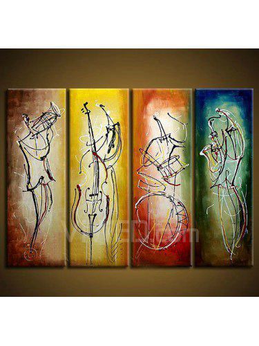 Hand-painted Abstract Oil Painting with Stretched Frame-Set of 4