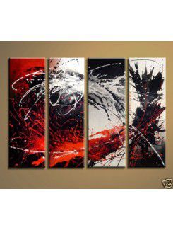 Hand-painted Abstract Oil Painting with Stretched Frame-Set of 4