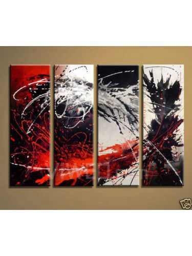 Hand-painted Abstract Oil Painting with Stretched Frame-Set of 4