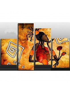 Hand-painted Abstract Oil Painting with Stretched Frame-Set of 4