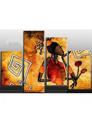 Hand-painted Abstract Oil Painting with Stretched Frame-Set of 4