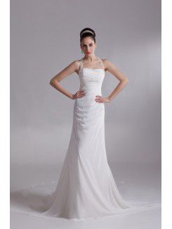 Chiffon Halter Chapel Train A-line Wedding Dress