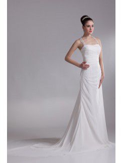 Chiffon Halter Chapel Train A-line Wedding Dress