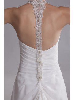 Chiffon Halter Chapel Train A-line Wedding Dress