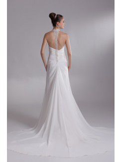 Chiffon Halter Chapel Train A-line Wedding Dress