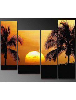 Handgeschilderde zonsondergang olieverf met gestrekte frame-set van 4