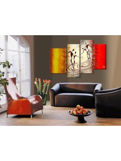 Hand-painted Abstract Oil Painting with Stretched Frame-Set of 4