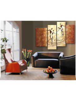 Hand-painted Abstract Oil Painting with Stretched Frame-Set of 4