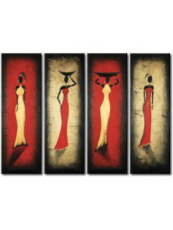 Hand-painted Abstract Oil Painting with Stretched Frame-Set of 4