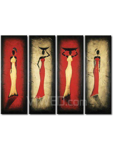 Hand-painted Abstract Oil Painting with Stretched Frame-Set of 4