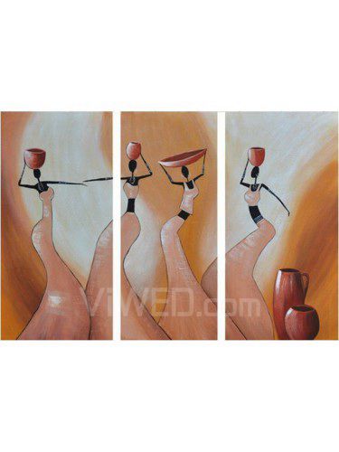 Hand-painted Abstract Oil Painting with Stretched Frame-Set of 4