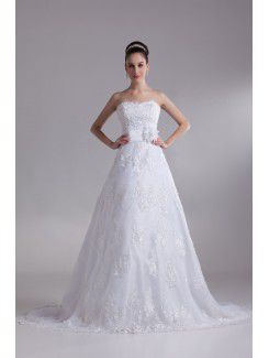 Lace Sweetheart Sweep Train A-line Embroidered Wedding Dress