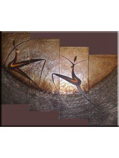 Hand-painted Abstract Oil Painting with Stretched Frame-Set of 4