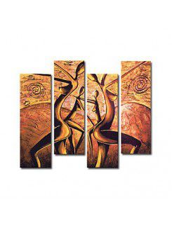 Hand-painted Abstract Oil Painting with Stretched Frame-Set of 4