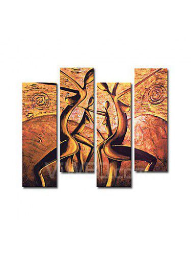 Hand-painted Abstract Oil Painting with Stretched Frame-Set of 4