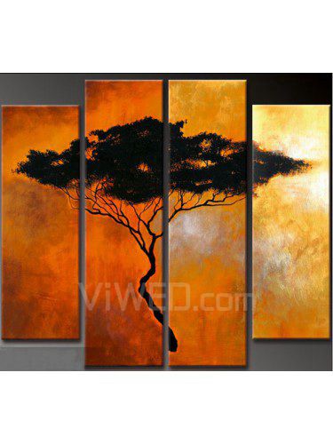 Hand-painted Abstract Oil Painting with Stretched Frame-Set of 4