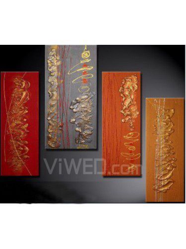 Hand-painted Abstract Oil Painting with Stretched Frame-Set of 4