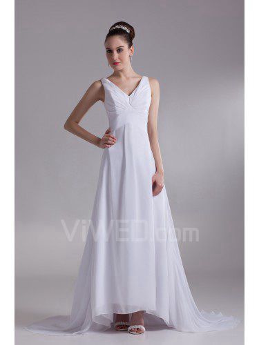 Chiffon V-Neck Sweep Train A-line Wedding Dress