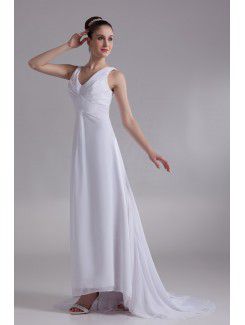 Chiffon V-Neck Sweep Train A-line Wedding Dress