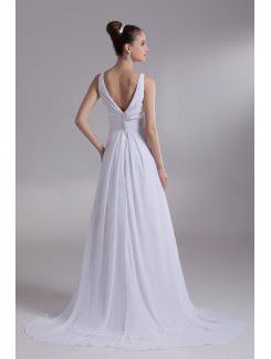 Chiffon V-Neck Sweep Train A-line Wedding Dress