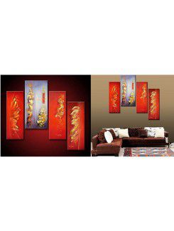 Hand-painted Abstract Oil Painting with Stretched Frame-Set of 4