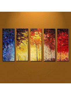 Hand-painted Tree Oil Painting with Stretched Frame-Set of 5