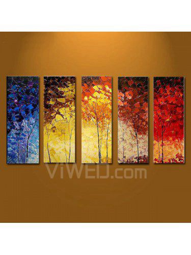 Hand-painted Tree Oil Painting with Stretched Frame-Set of 5