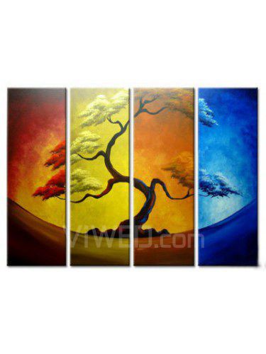 Hand-painted Tree Oil Painting with Stretched Frame-Set of 4