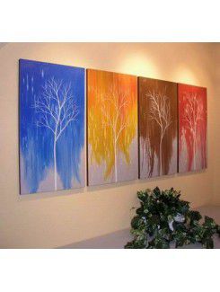 Hand-painted Tree Oil Painting with Stretched Frame-Set of 4