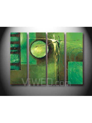 Hand-painted Abstract Oil Painting with Stretched Frame-Set of 4