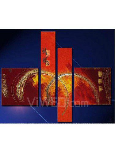 Abstract Hand-painted Oil Painting with Stretched Frame-Set of 4