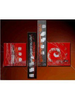 Hand-painted Abstract Oil Painting with Stretched Frame-Set of 4