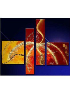 Hand-painted Abstract Oil Painting with Stretched Frame-Set of 4