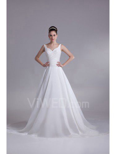 Taffeta Straps Chapel Train A-line Wedding Dress