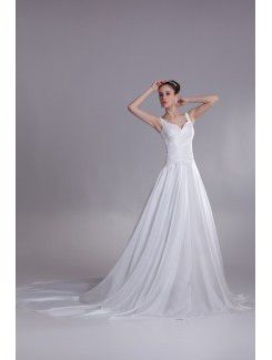 Taffeta Straps Chapel Train A-line Wedding Dress