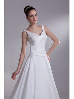 Taffeta Straps Chapel Train A-line Wedding Dress