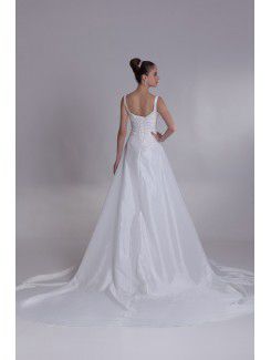 Taffeta Straps Chapel Train A-line Wedding Dress