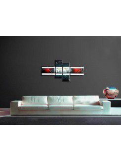 Hand-painted Abstract Oil Painting with Stretched Frame-Set of 4