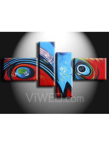 Hand-painted Abstract Oil Painting with Stretched Frame-Set of 4