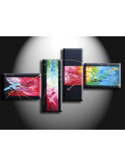 Hand-painted Abstract Oil Painting with Stretched Frame-Set of 4