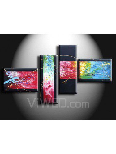 Hand-painted Abstract Oil Painting with Stretched Frame-Set of 4