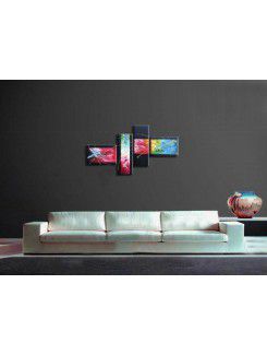 Hand-painted Abstract Oil Painting with Stretched Frame-Set of 4