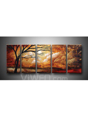 Hand-painted Tree Oil Painting with Stretched Frame-Set of 5