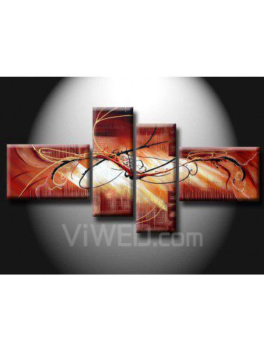 Hand-painted Abstract Oil Painting with Stretched Frame-Set of 4