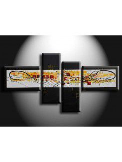 Hand-painted Abstract Oil Painting with Stretched Frame-Set of 4