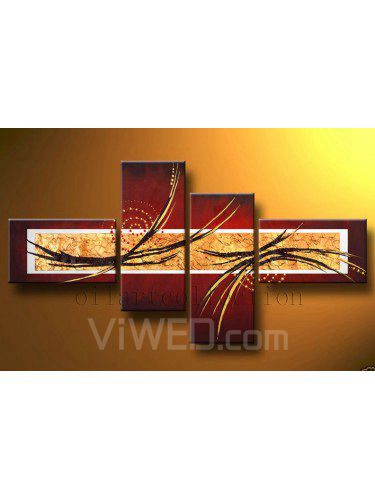 Hand-painted Abstract Oil Painting with Stretched Frame-Set of 4