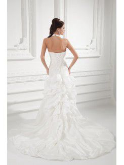 Taffeta Halter Sheath Sweep Train Embroidered Wedding Dress