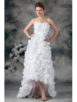 Satin Sweetheart Floor Length A-line Hand-made Flowers Wedding Dress