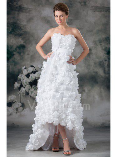 Satin Sweetheart Floor Length A-line Hand-made Flowers Wedding Dress