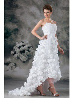 Satin Sweetheart Floor Length A-line Hand-made Flowers Wedding Dress